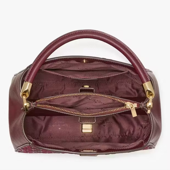 Kate Spade Spade Flower Embroidered Top Handle Satchel, Dark Merlot - Picture 3 of 5